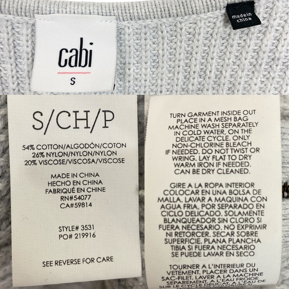 CABI Deep V-Neck Sweater Gray #3531 Size Small Pullover Ribbed Side-Zipper Hem - Picture 7 of 7
